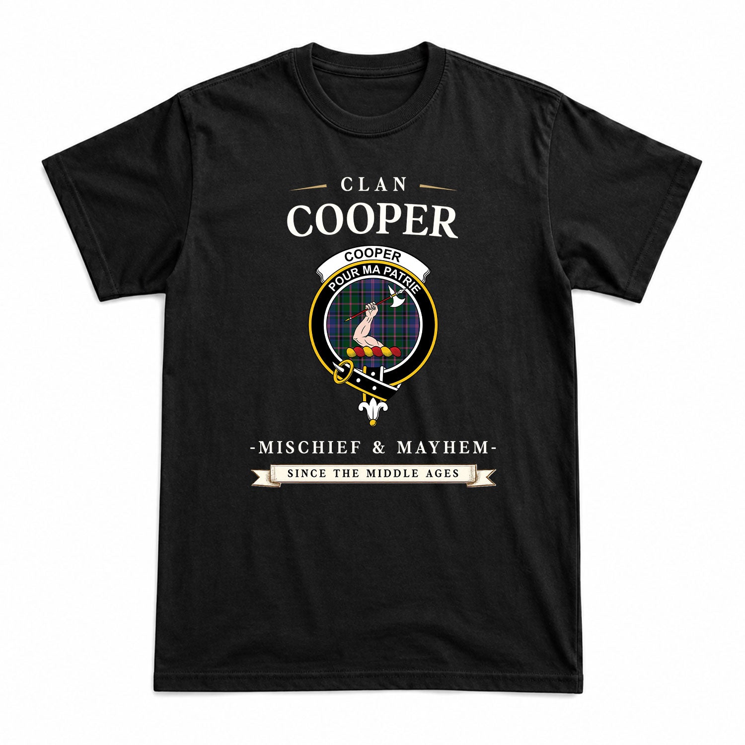 Cooper Tartan Crest Mischief and Mayhem T-shirt