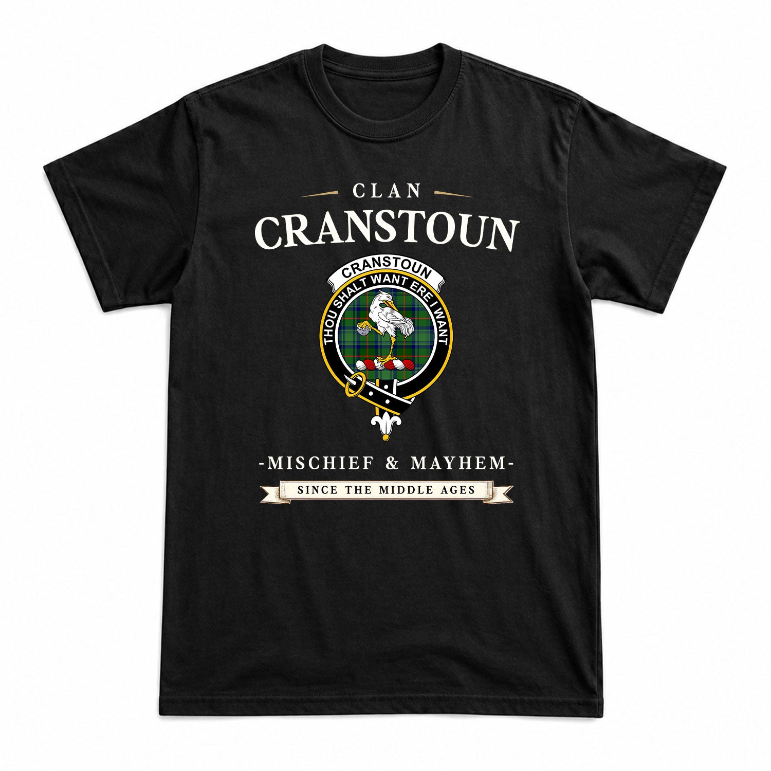 Cranstoun Tartan Crest Mischief and Mayhem T-shirt