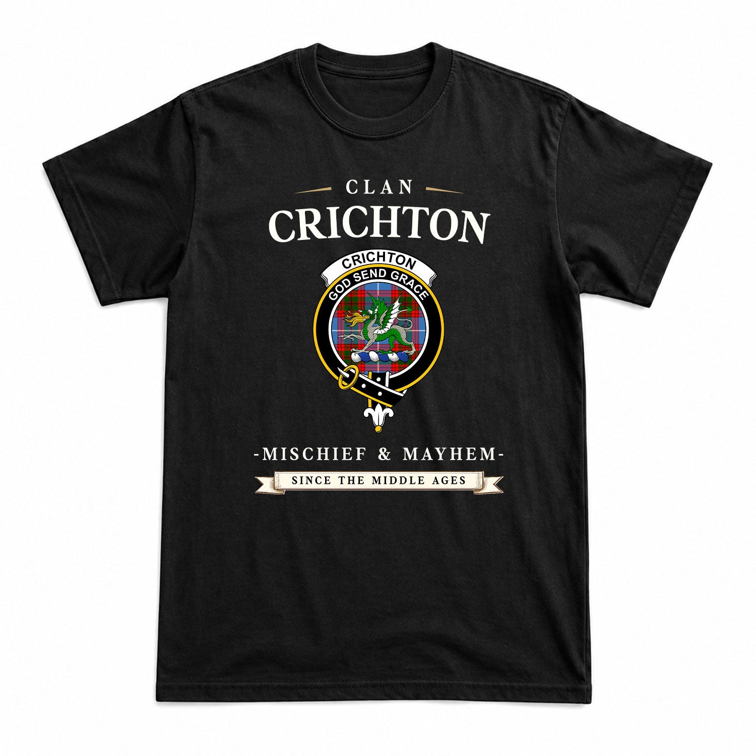 Crichton Tartan Crest Mischief and Mayhem T-shirt