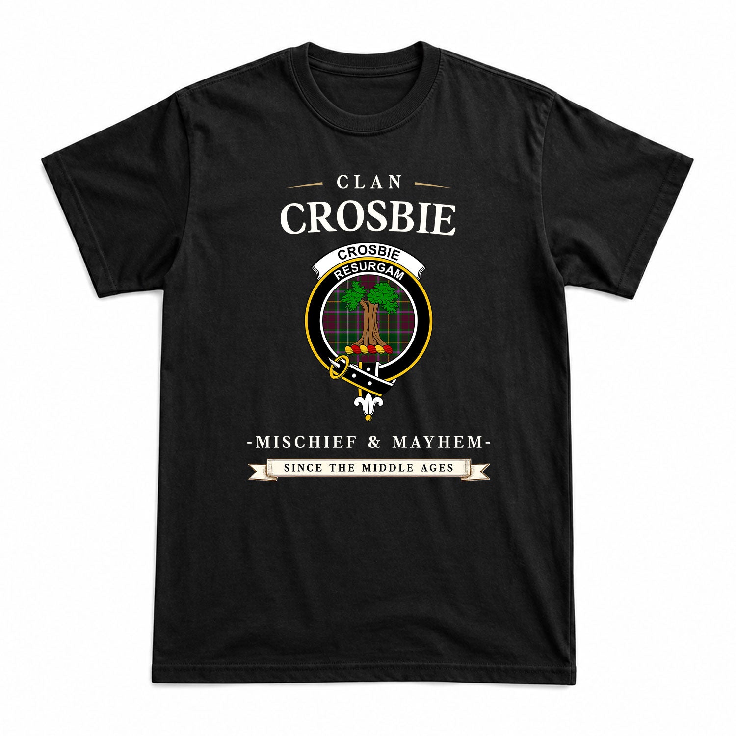 Crosbie Tartan Crest Mischief and Mayhem T-shirt