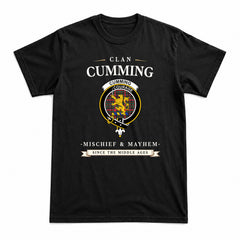 Cumming Hunting Modern Tartan Crest Mischief and Mayhem T-shirt