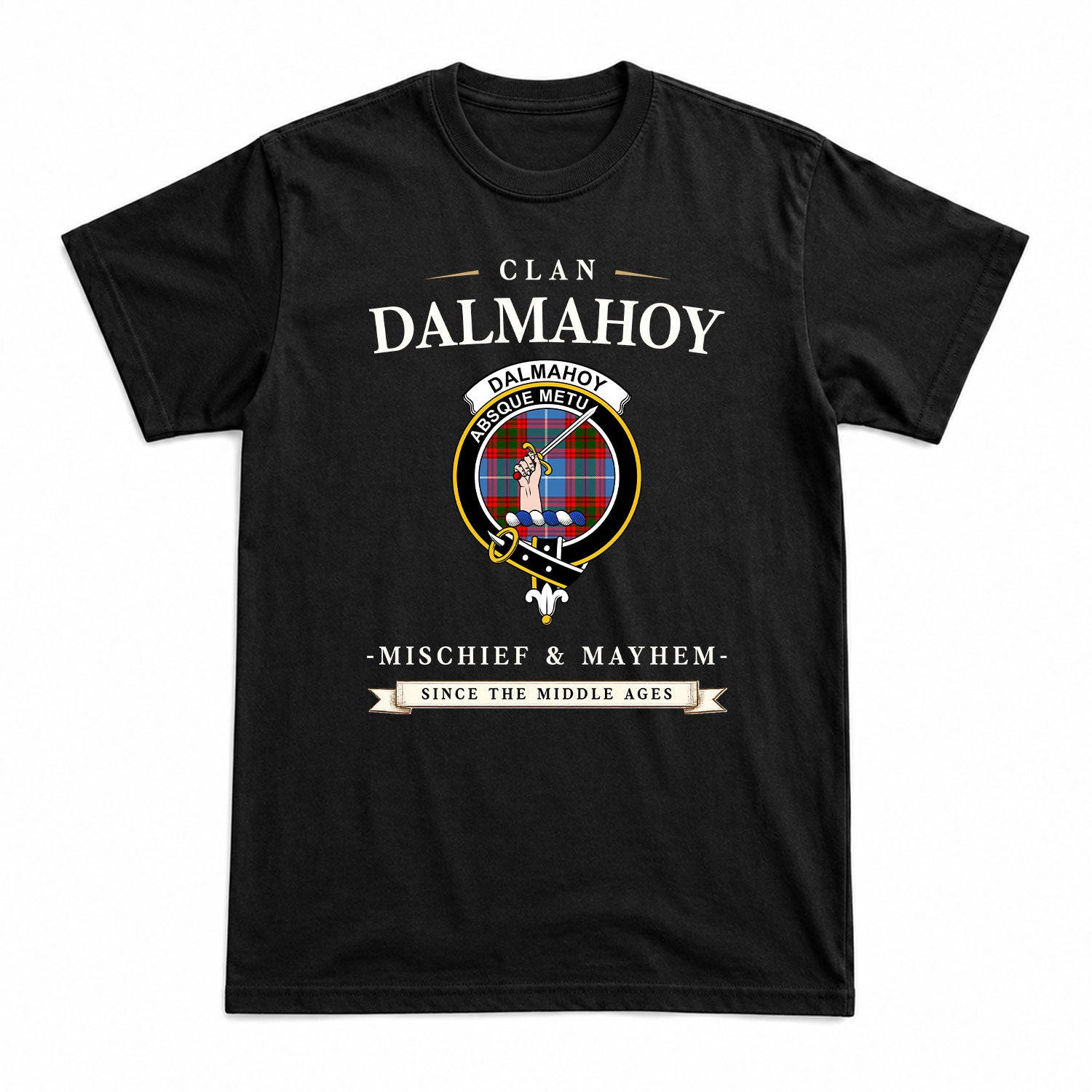 Dalmahoy Tartan Crest Mischief and Mayhem T-shirt