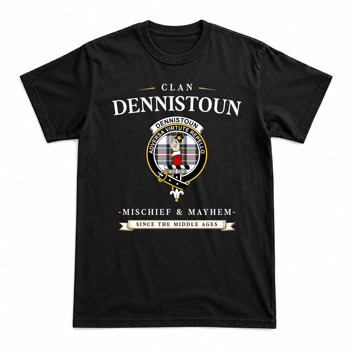 Dennistoun Tartan Crest Mischief and Mayhem T-shirt