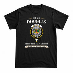 Douglas Grey Modern Tartan Crest Mischief and Mayhem T-shirt