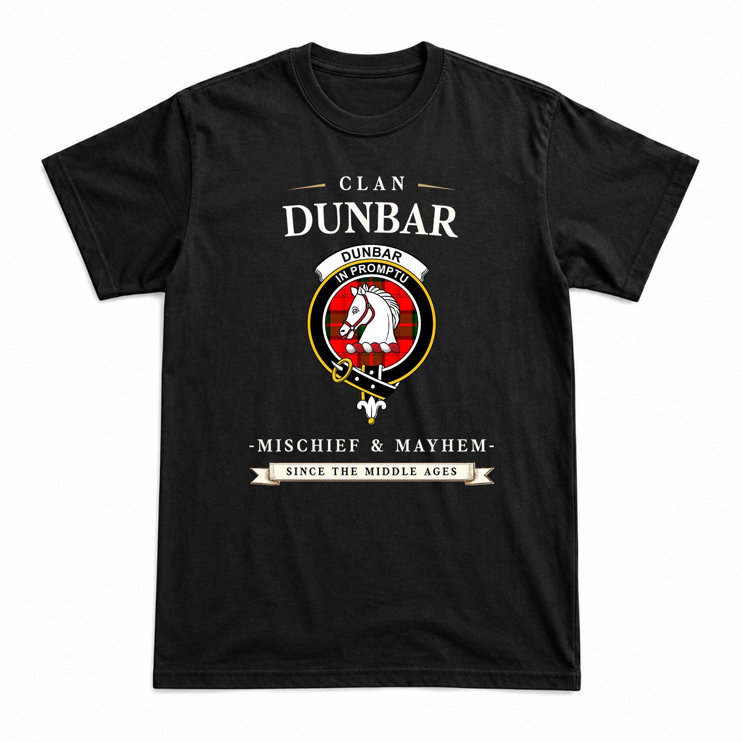 Dunbar Modern Tartan Crest Mischief and Mayhem T-shirt