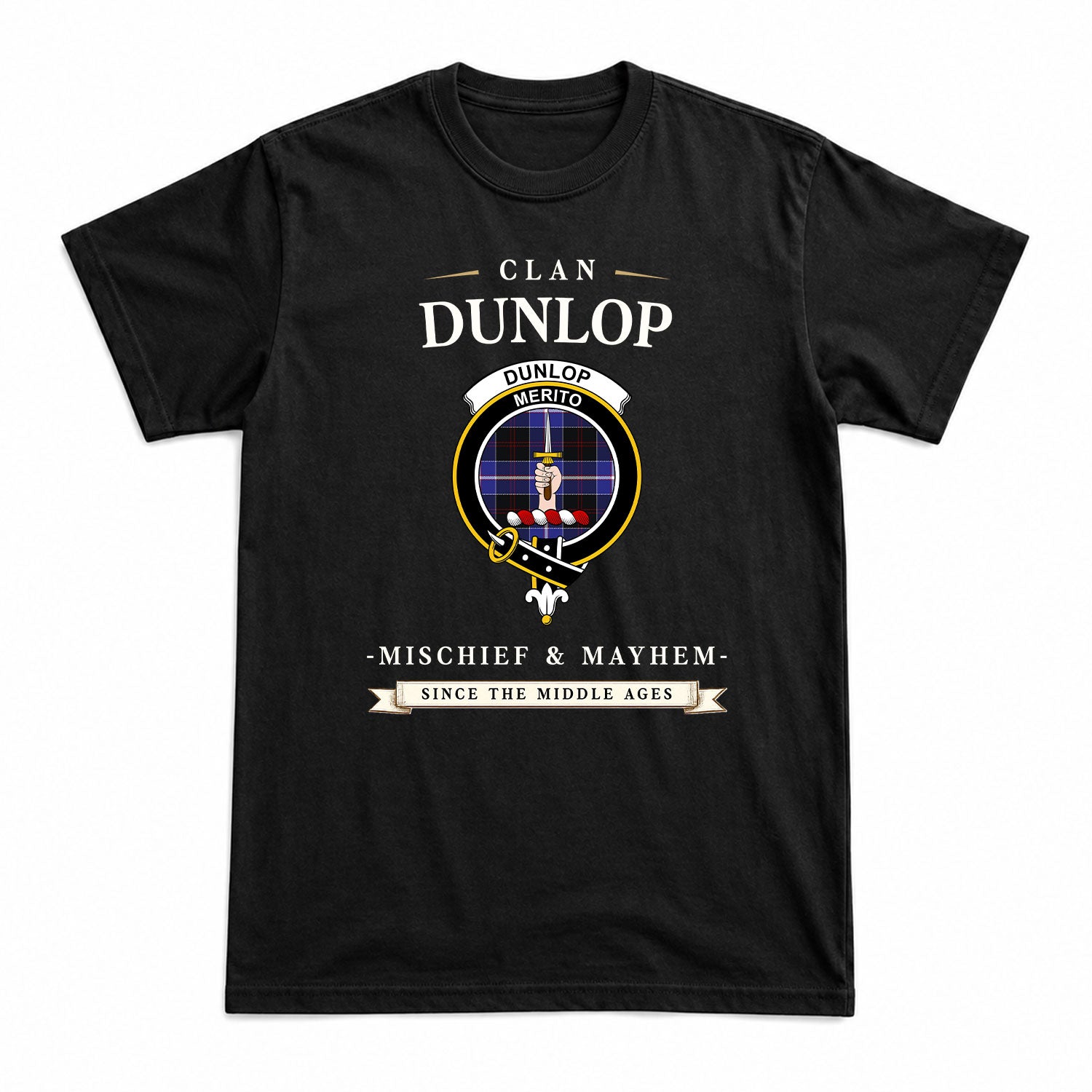 Dunlop Modern Tartan Crest Mischief and Mayhem T-shirt