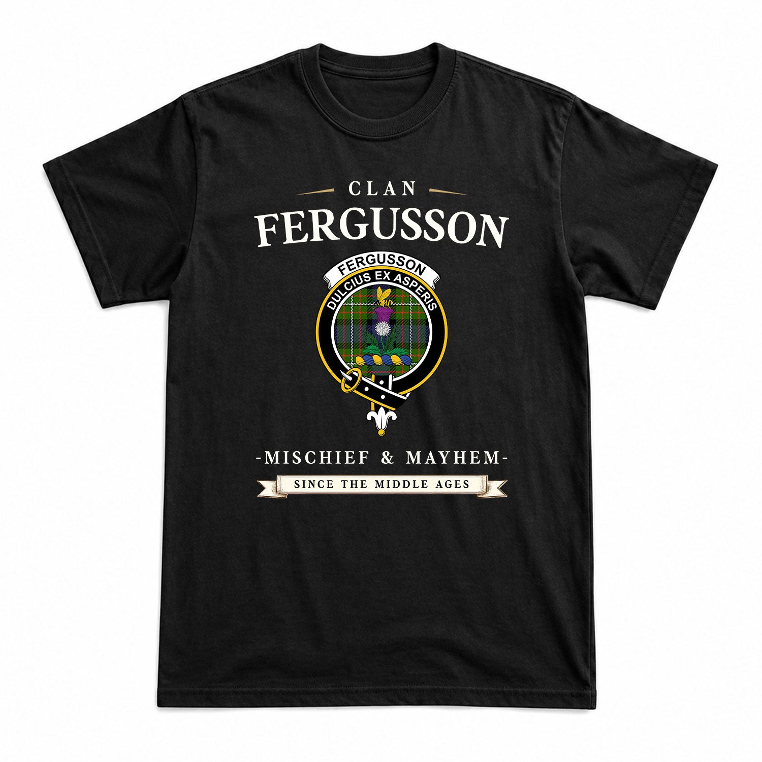 Fergusson Modern Tartan Crest Mischief and Mayhem T-shirt