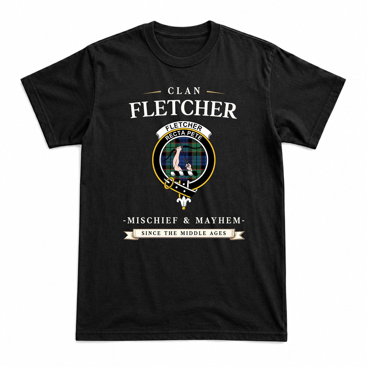 Fletcher Ancient Tartan Crest Mischief and Mayhem T-shirt