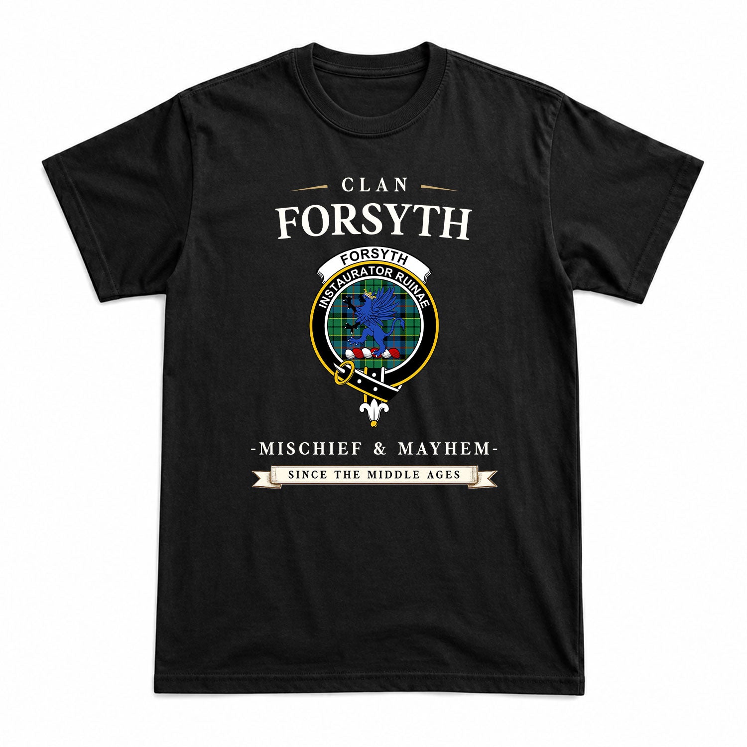 Forsyth Ancient Tartan Crest Mischief and Mayhem T-shirt