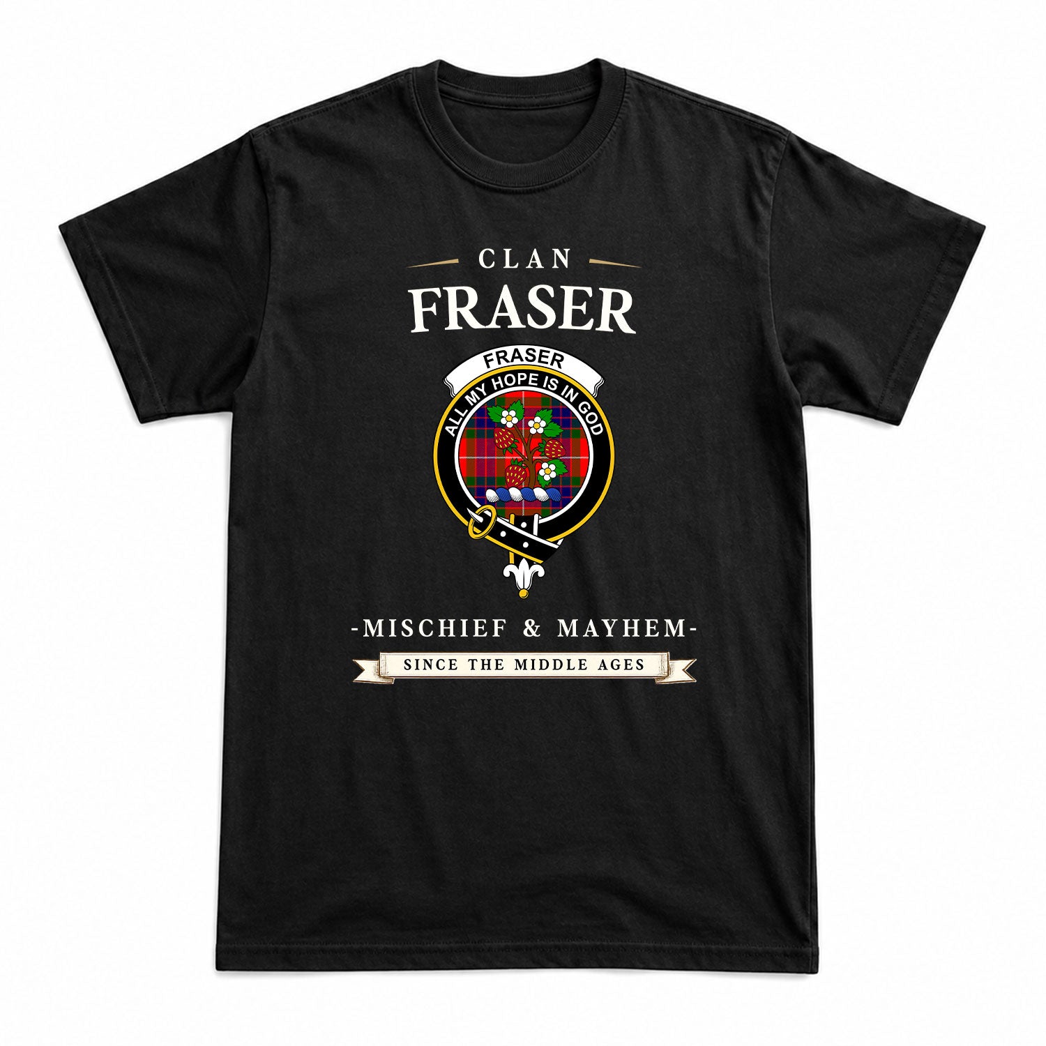 Fraser Tartan Crest Mischief and Mayhem T-shirt