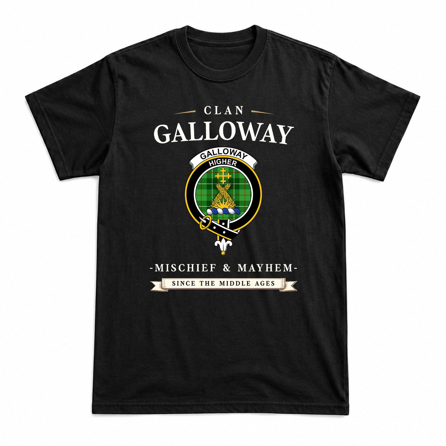 Galloway District Tartan Crest Mischief and Mayhem T-shirt