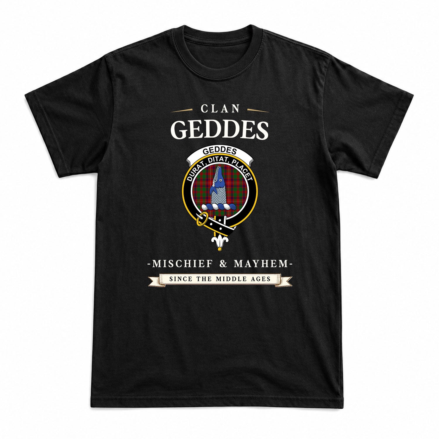 Geddes Tartan Crest Mischief and Mayhem T-shirt