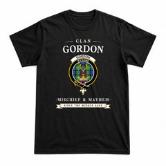 Gordon Old Ancient Tartan Crest Mischief and Mayhem T-shirt