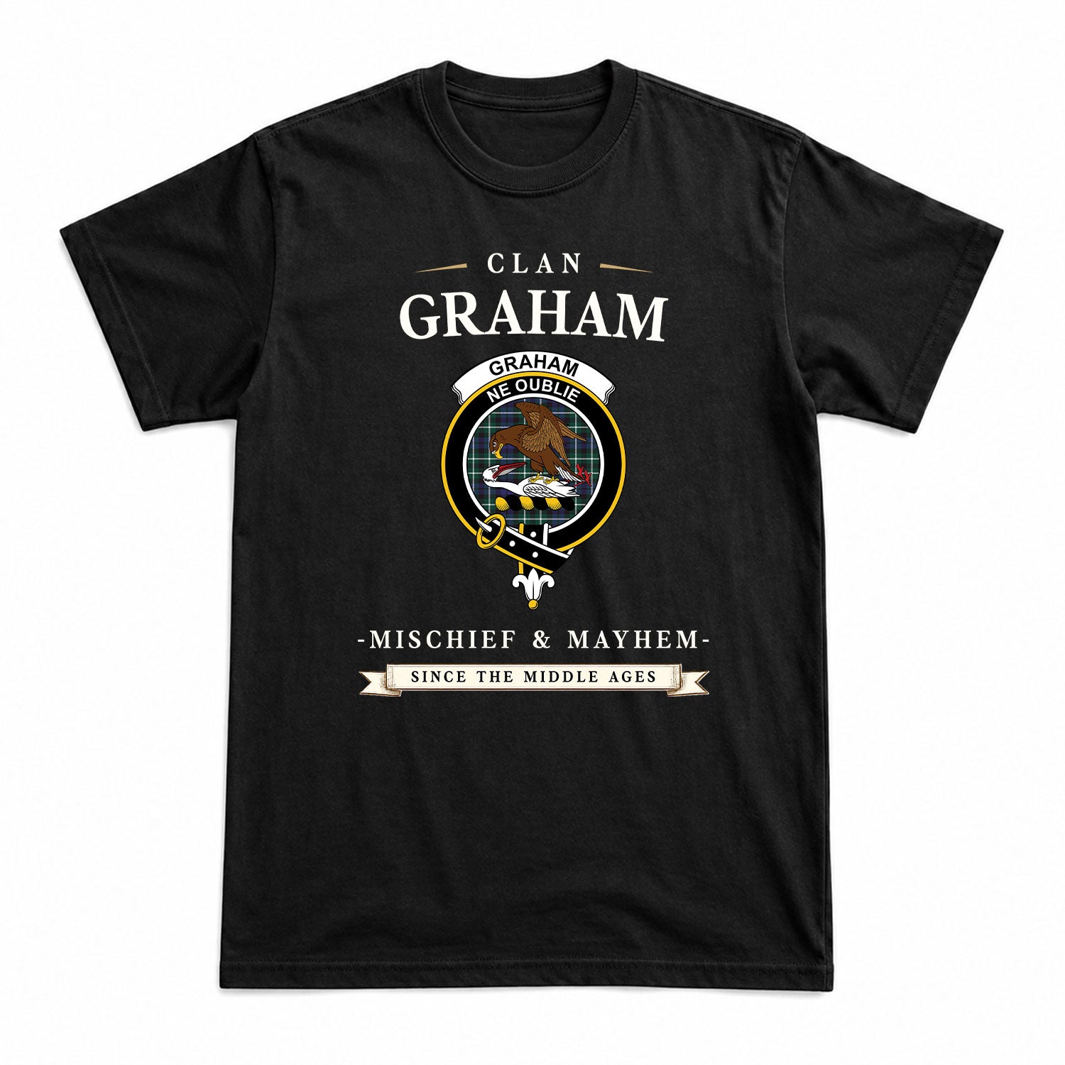 Graham of Montrose Modern Tartan Crest Mischief and Mayhem T-shirt