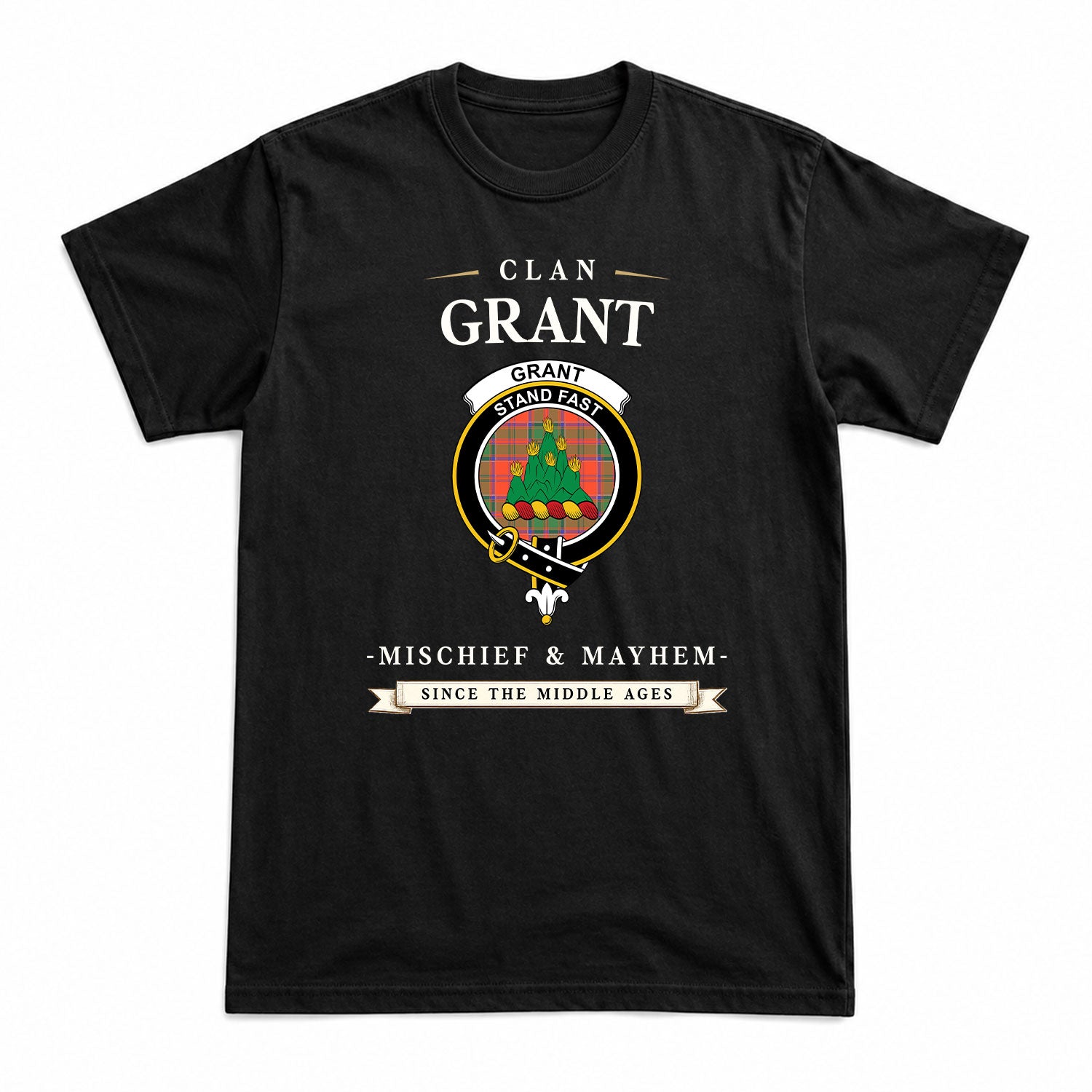 Grant Ancient Tartan Crest Mischief and Mayhem T-shirt
