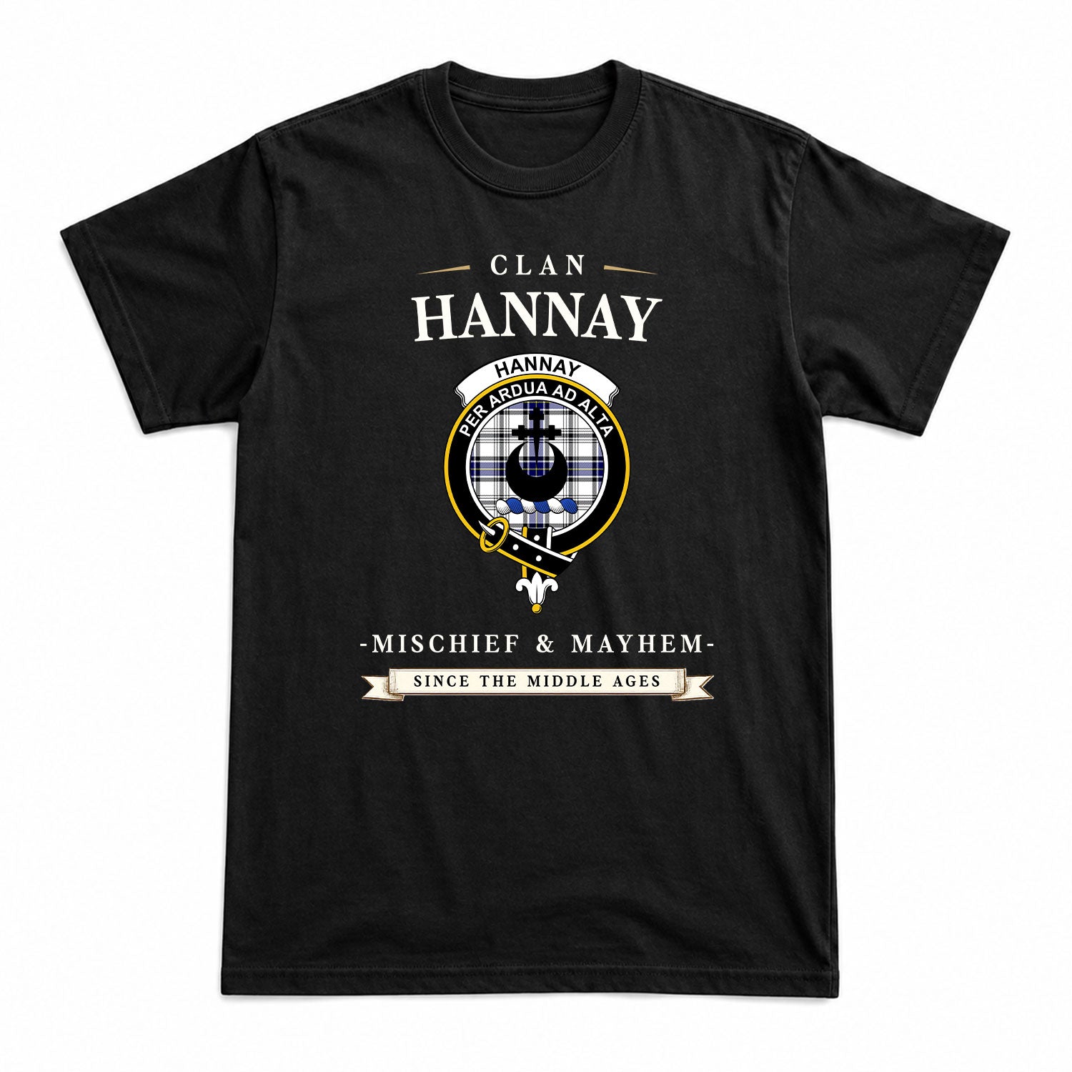 Hannay Modern Tartan Crest Mischief and Mayhem T-shirt