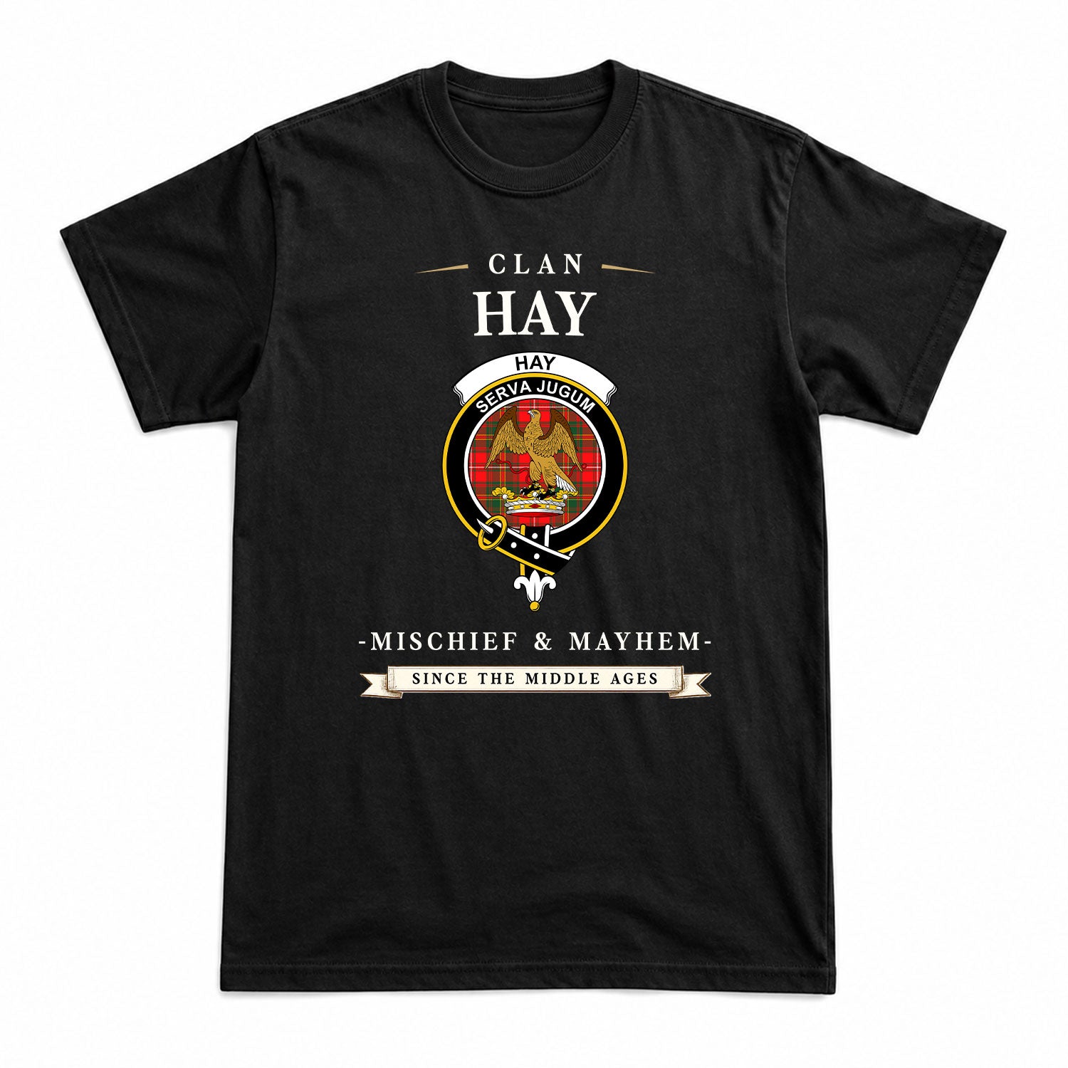 Hay Modern Tartan Crest Mischief and Mayhem T-shirt