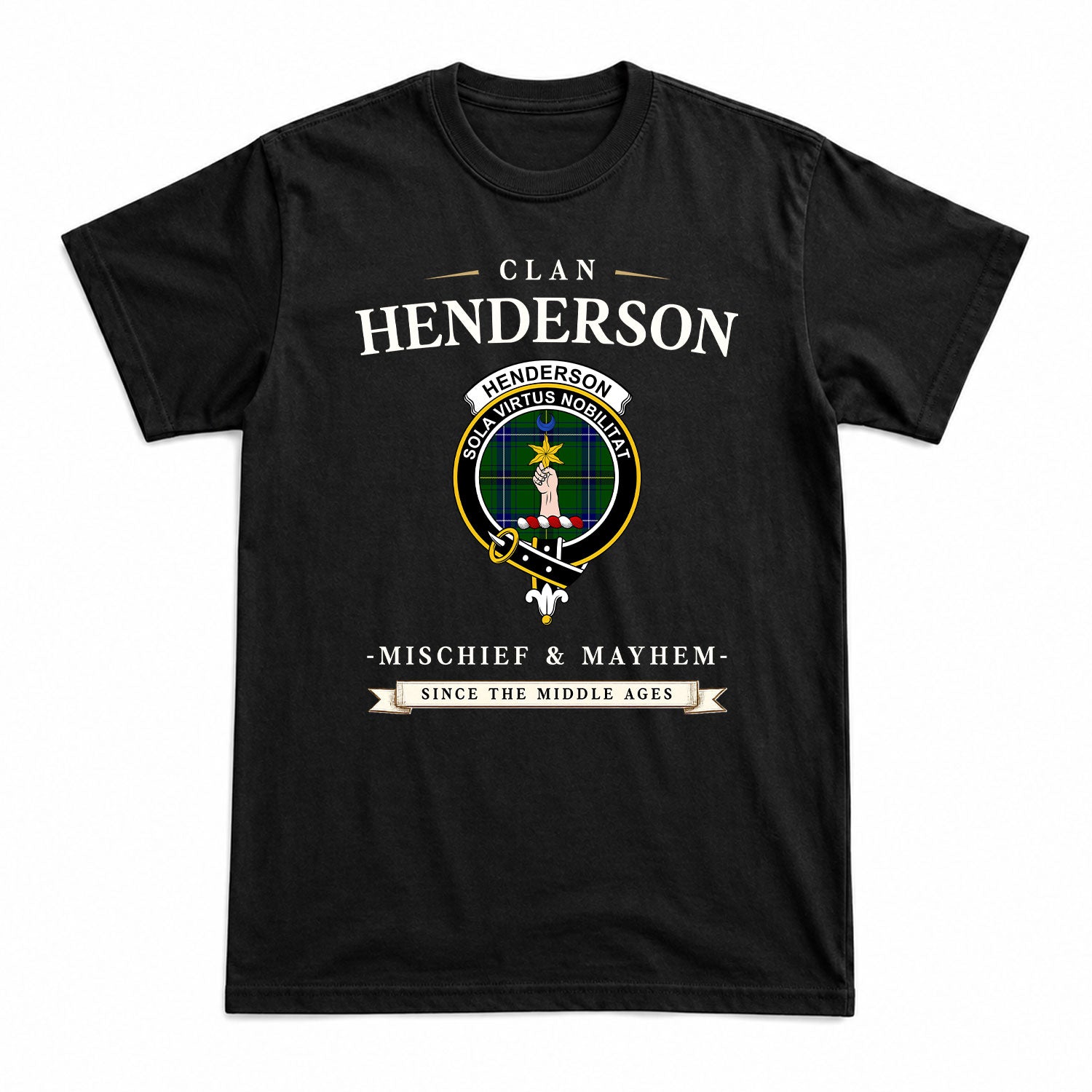 Henderson Modern Tartan Crest Mischief and Mayhem T-shirt