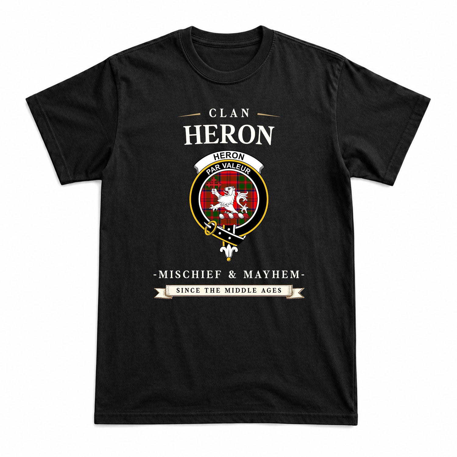 Heron Tartan Crest Mischief and Mayhem T-shirt