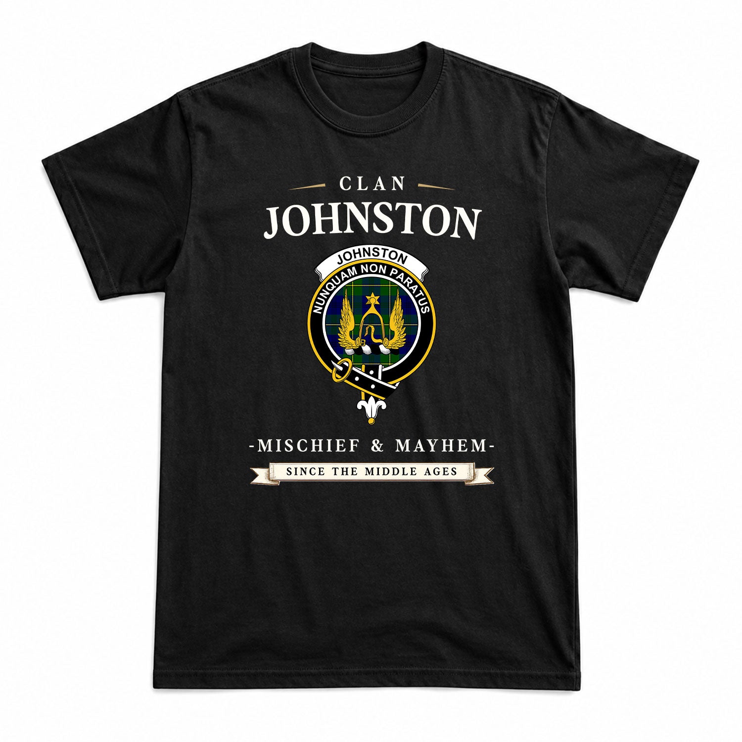 Johnston Modern Tartan Crest Mischief and Mayhem T-shirt