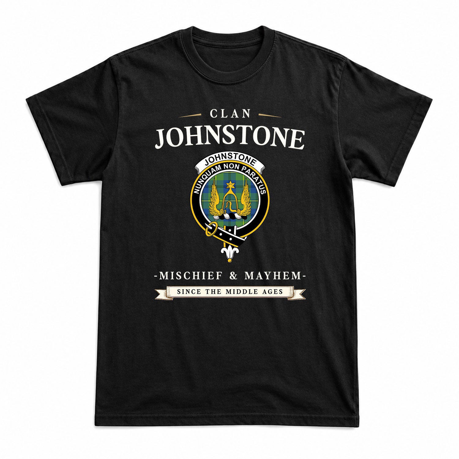 Johnstone Ancient Tartan Crest Mischief and Mayhem T-shirt