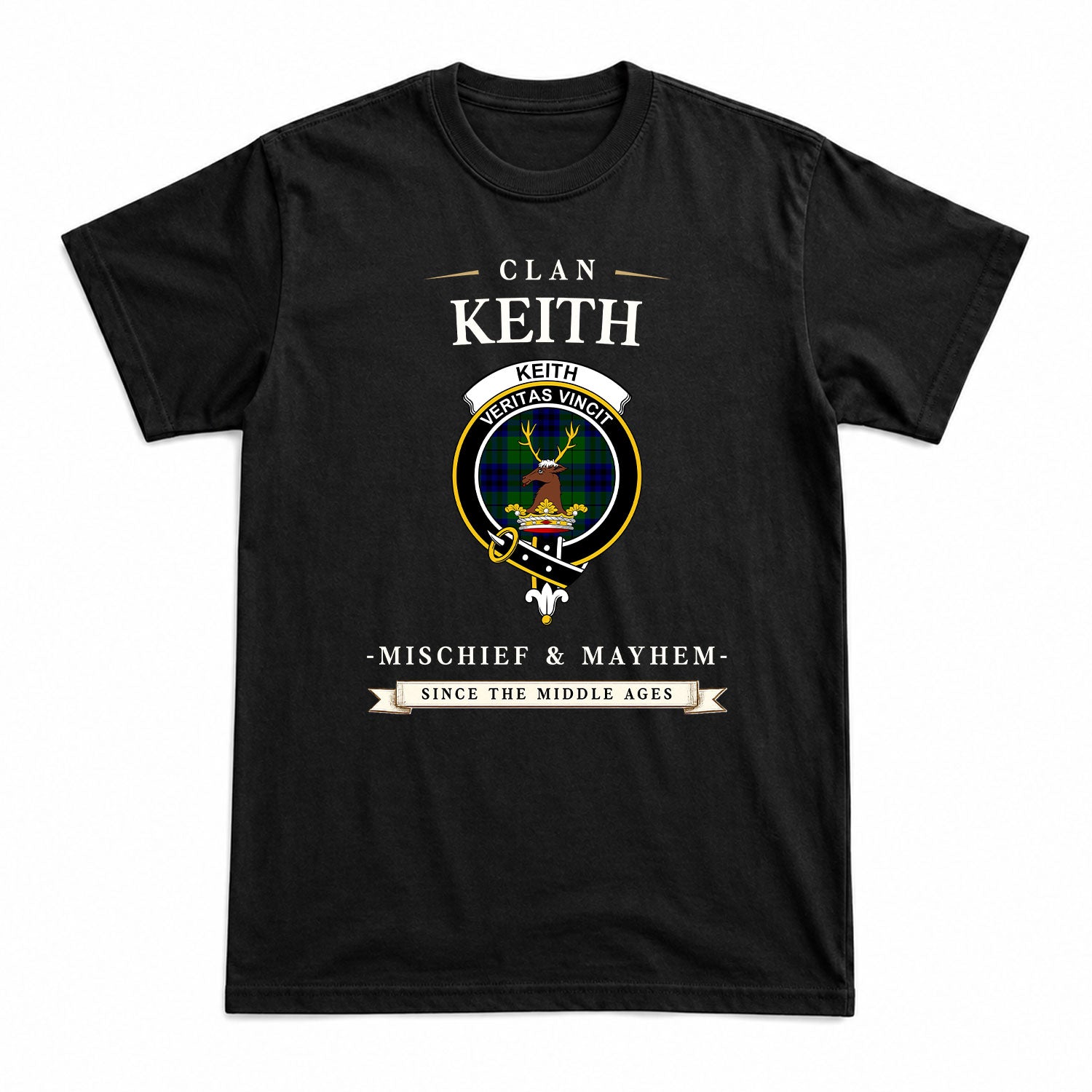 Keith Modern Tartan Crest Mischief and Mayhem T-shirt