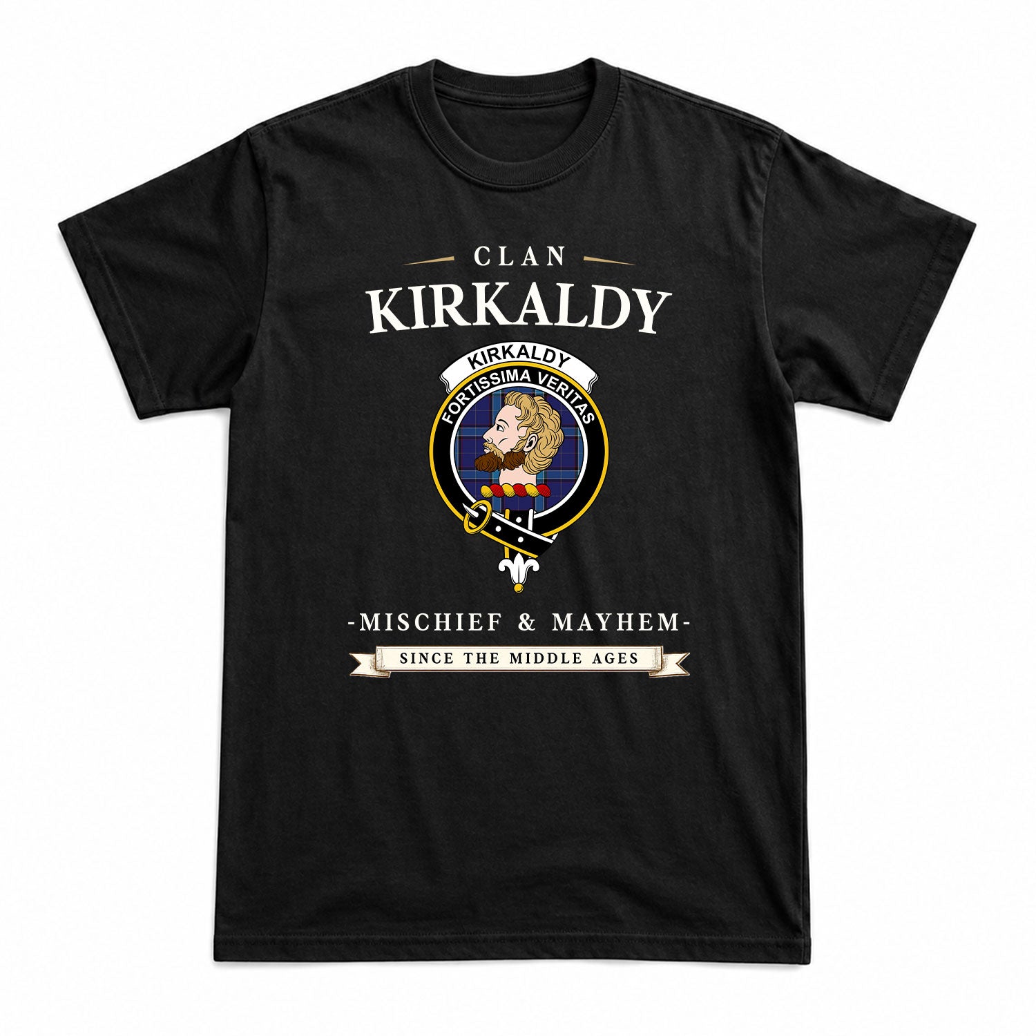 Kirkaldy Tartan Crest Mischief and Mayhem T-shirt