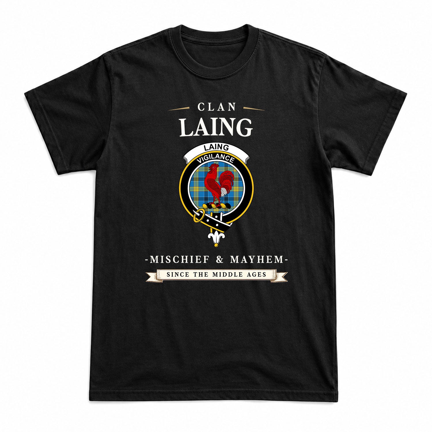 Laing Tartan Crest Mischief and Mayhem T-shirt