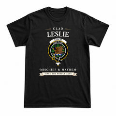 Leslie Hunting Tartan Crest Mischief and Mayhem T-shirt