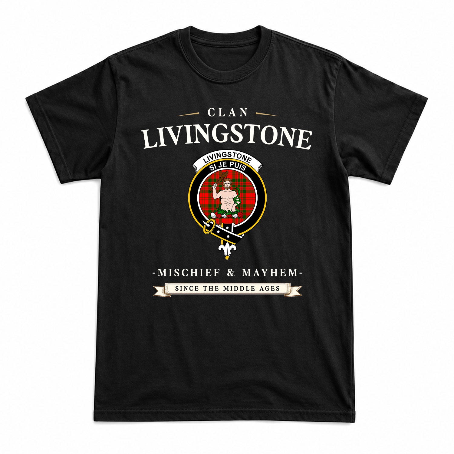 Livingstone Tartan Crest Mischief and Mayhem T-shirt