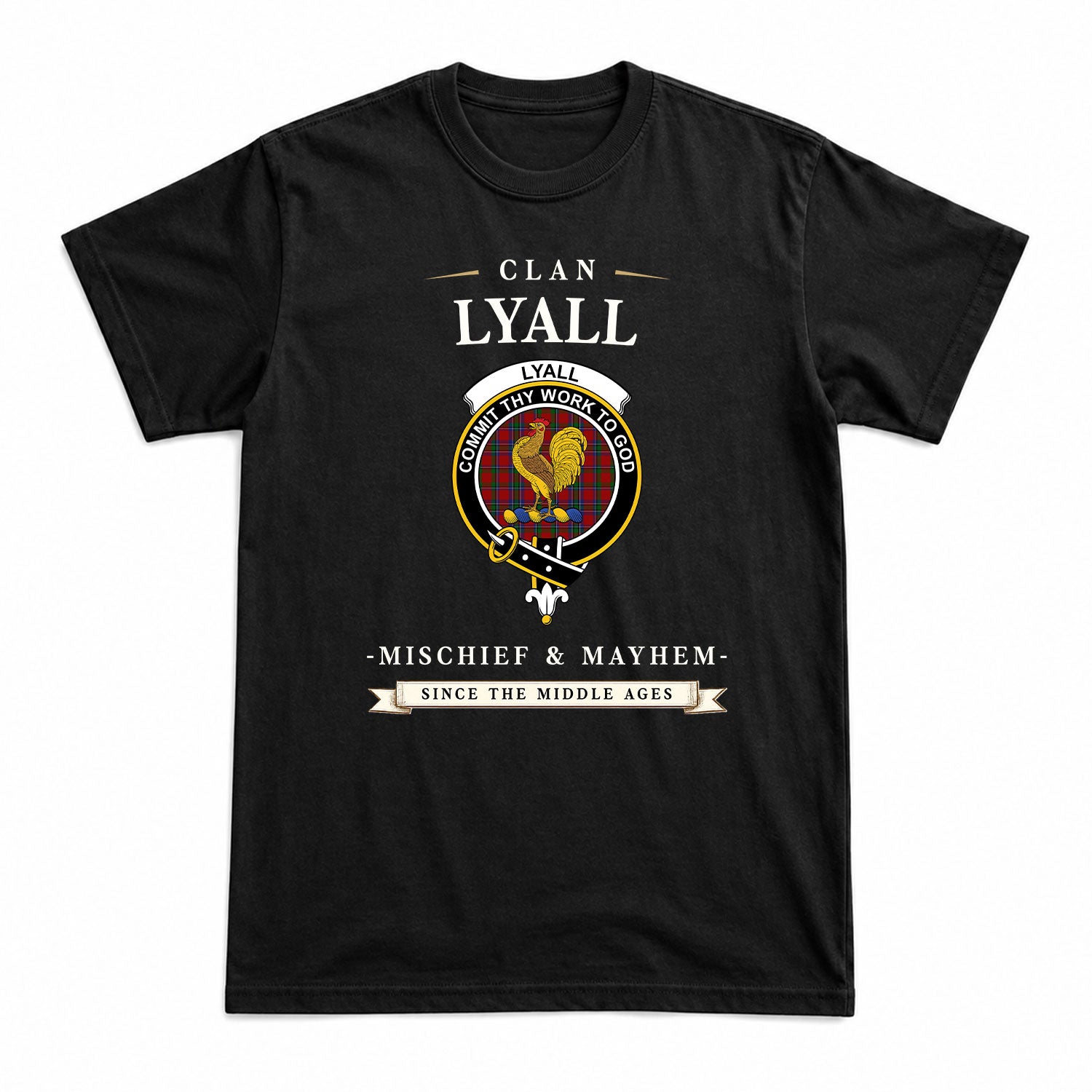 Lyall Tartan Crest Mischief and Mayhem T-shirt