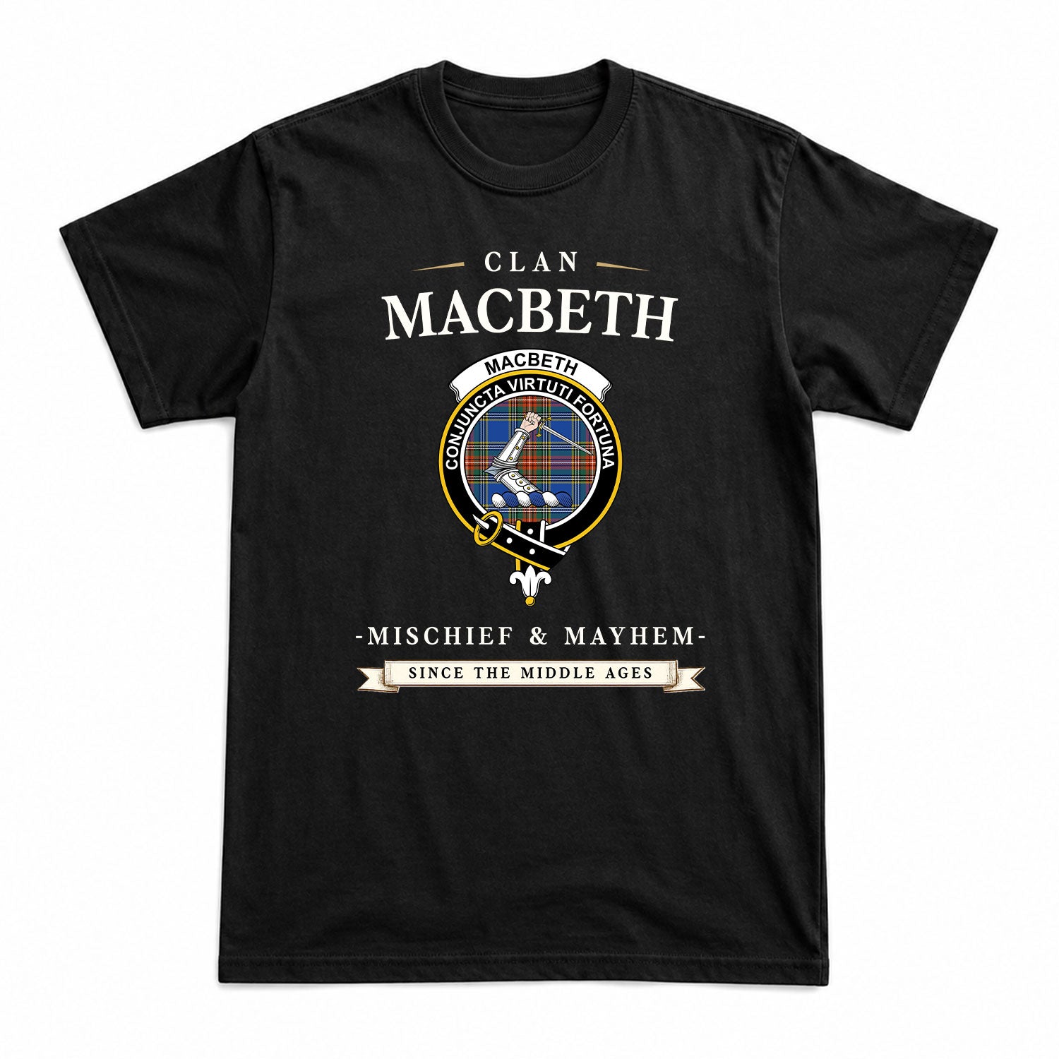 MacBeth Ancient Tartan Crest Mischief and Mayhem T-shirt