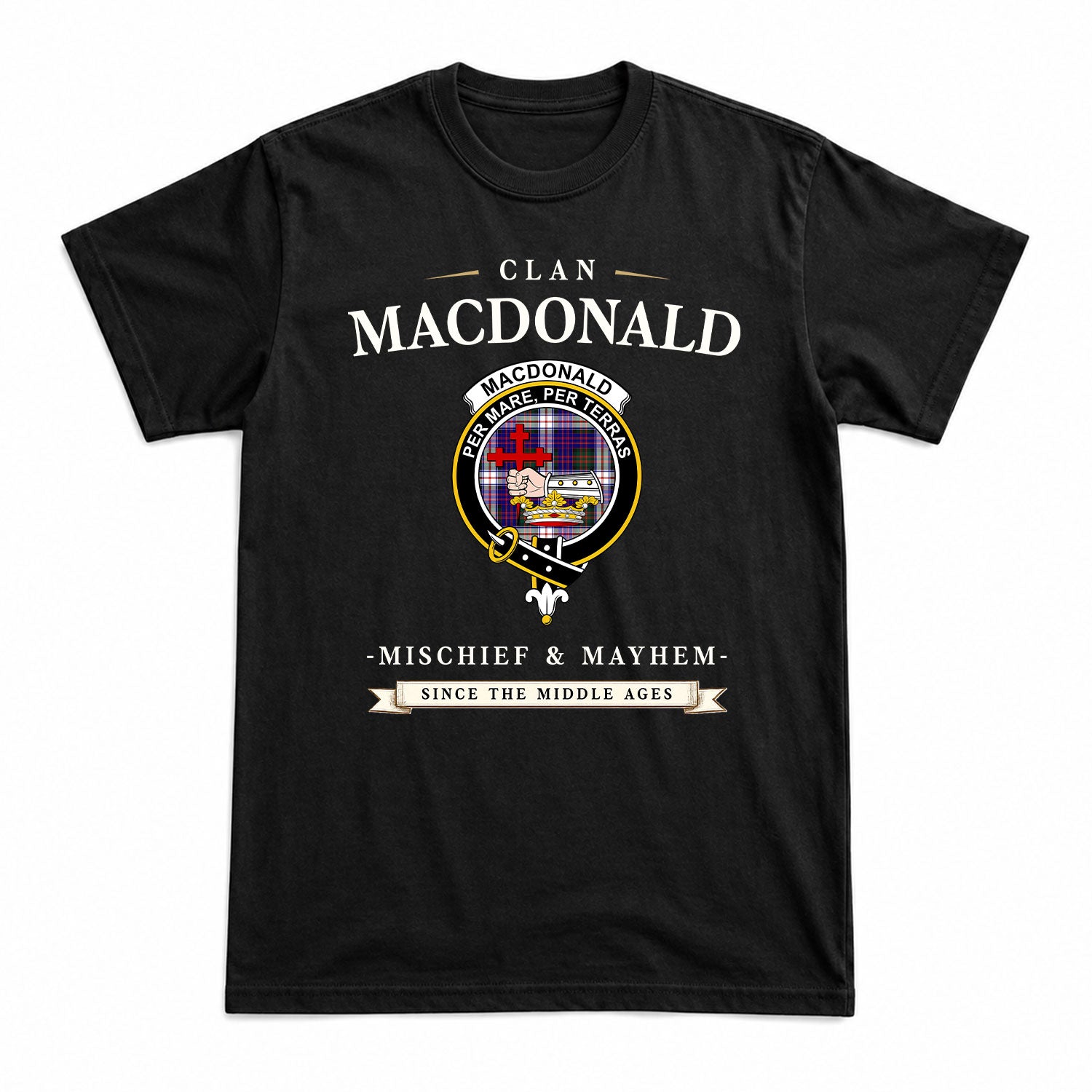 MacDonald Dress Modern Tartan Crest Mischief and Mayhem T-shirt
