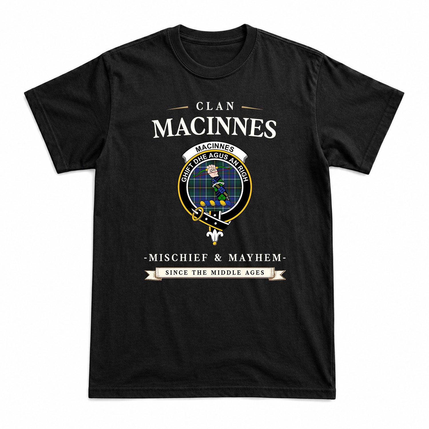 MacInnes Modern Tartan Crest Mischief and Mayhem T-shirt