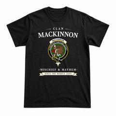 MacKinnon Hunting Modern Tartan Crest Mischief and Mayhem T-shirt