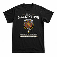 MacKintosh Hunting Weathered Tartan Crest Mischief and Mayhem T-shirt
