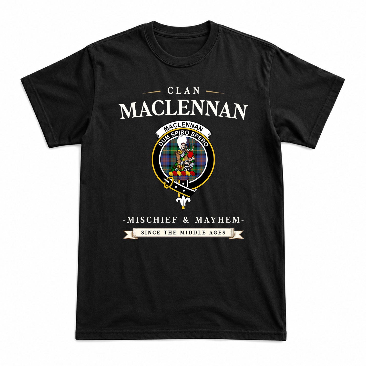 MacLennan Ancient Tartan Crest Mischief and Mayhem T-shirt