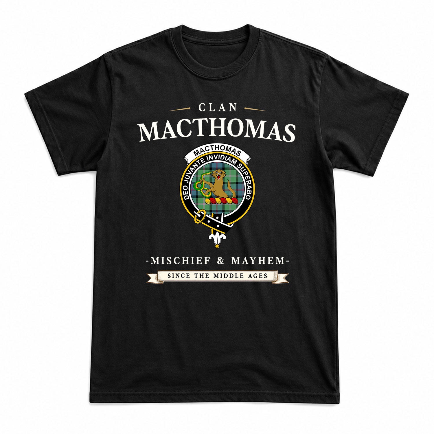 MacThomas Ancient Tartan Crest Mischief and Mayhem T-shirt