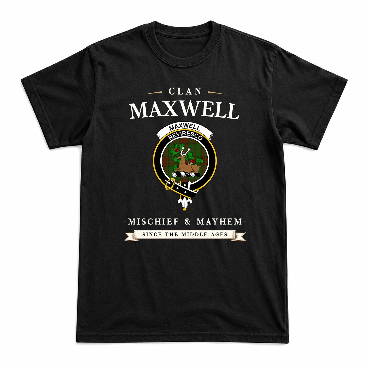 Maxwell Hunting Tartan Crest Mischief and Mayhem T-shirt
