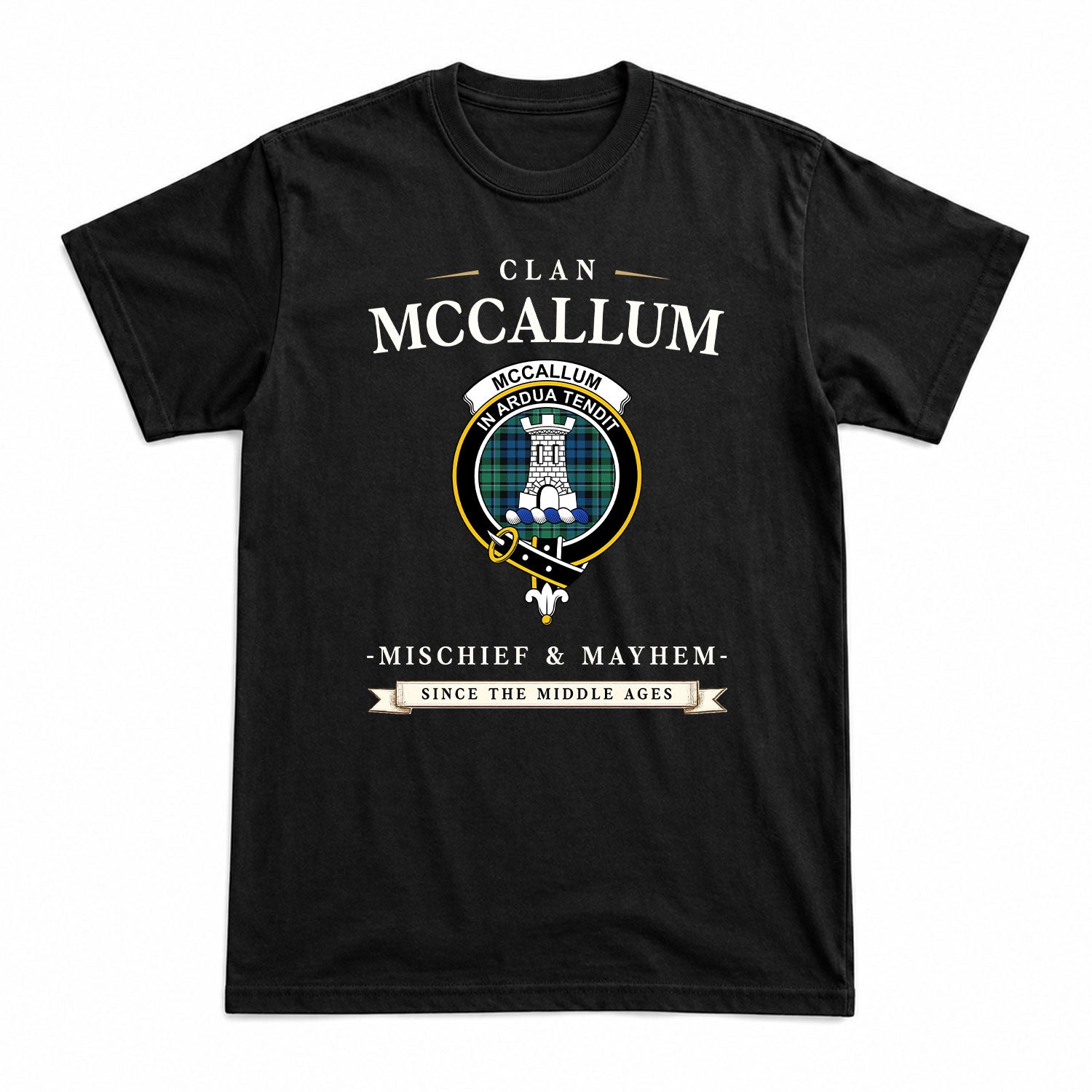 McCallum Ancient Tartan Crest Mischief and Mayhem T-shirt