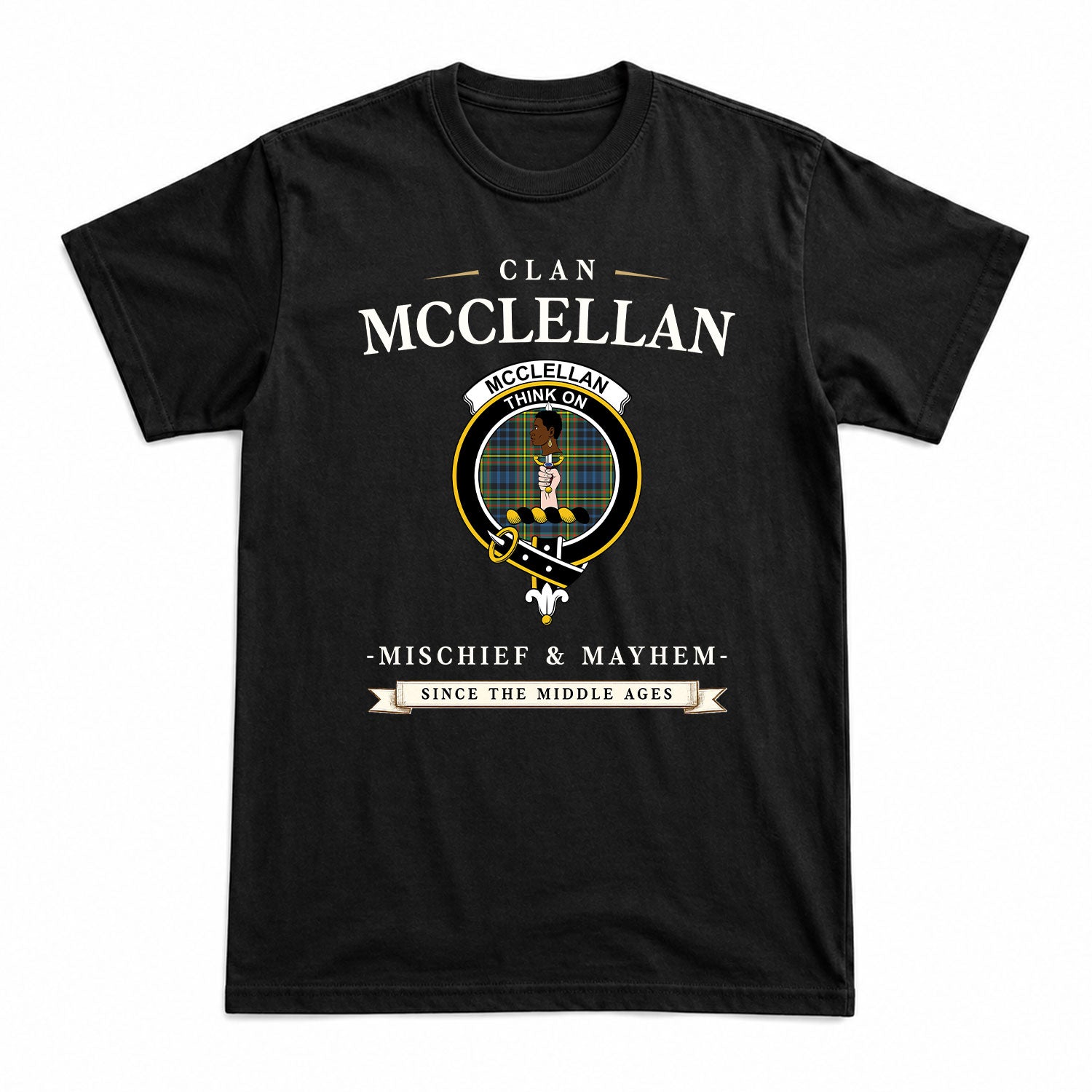 McClellan Ancient Tartan Crest Mischief and Mayhem T-shirt