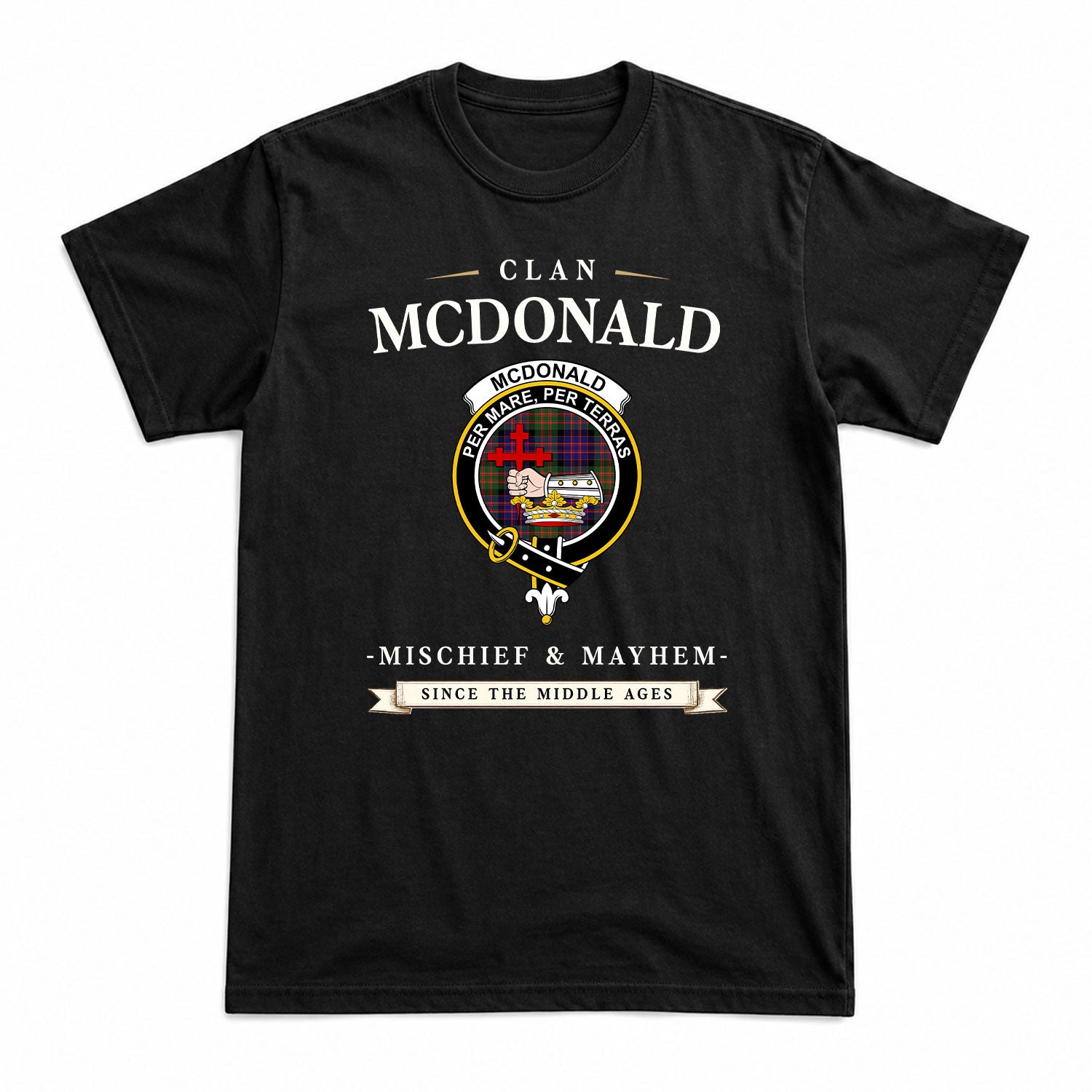 McDonald Modern Tartan Crest Mischief and Mayhem T-shirt
