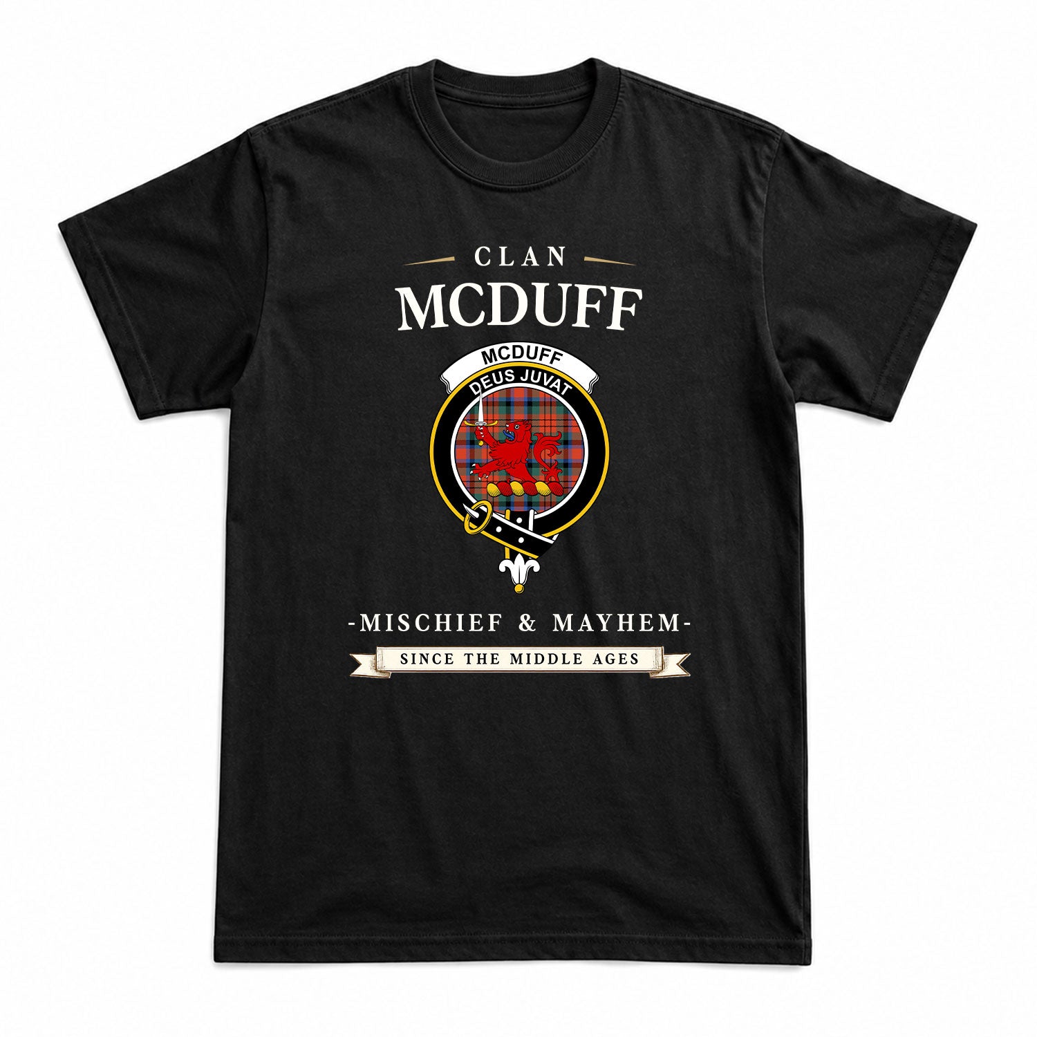 McDuff Ancient Tartan Crest Mischief and Mayhem T-shirt