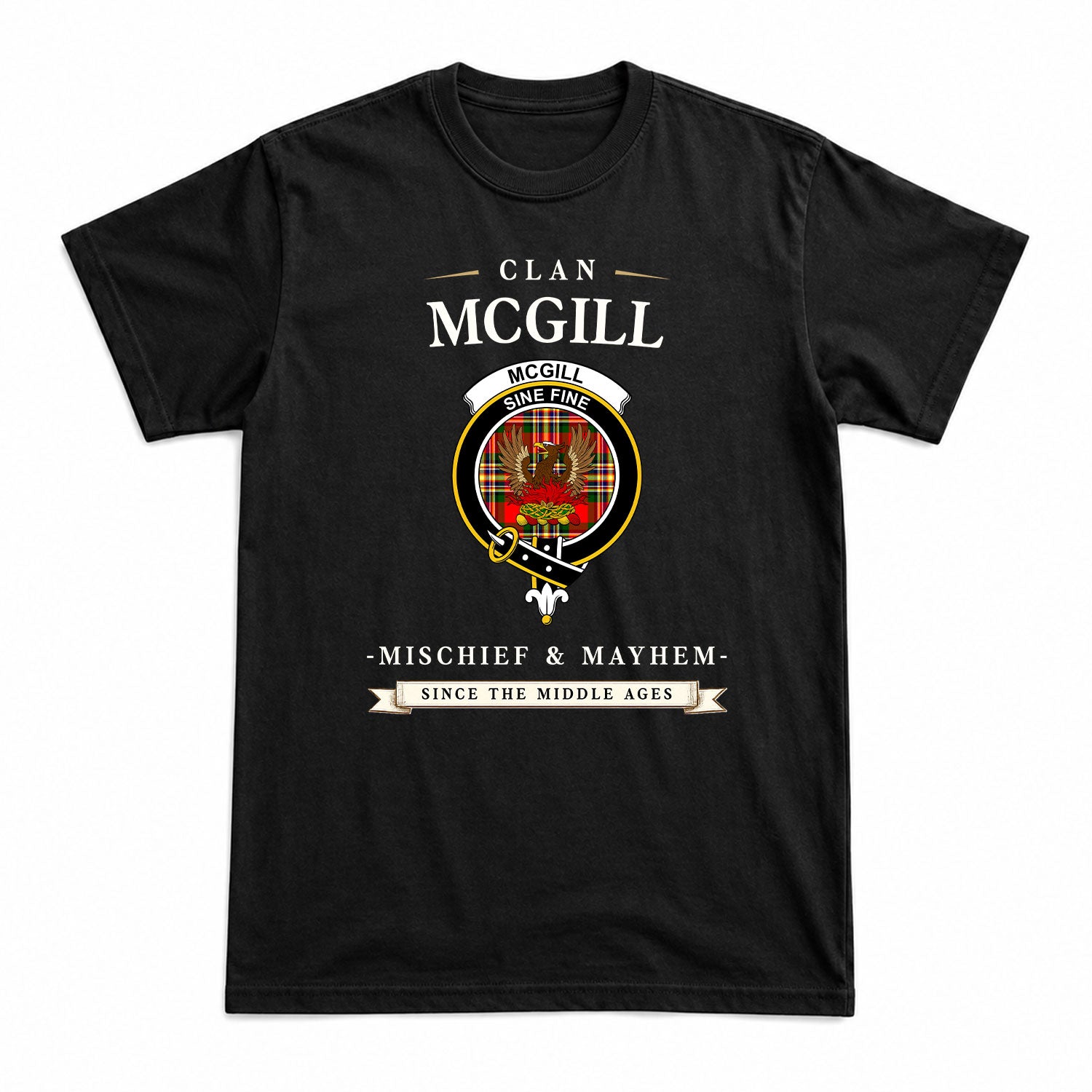 McGill Modern Tartan Crest Mischief and Mayhem T-shirt