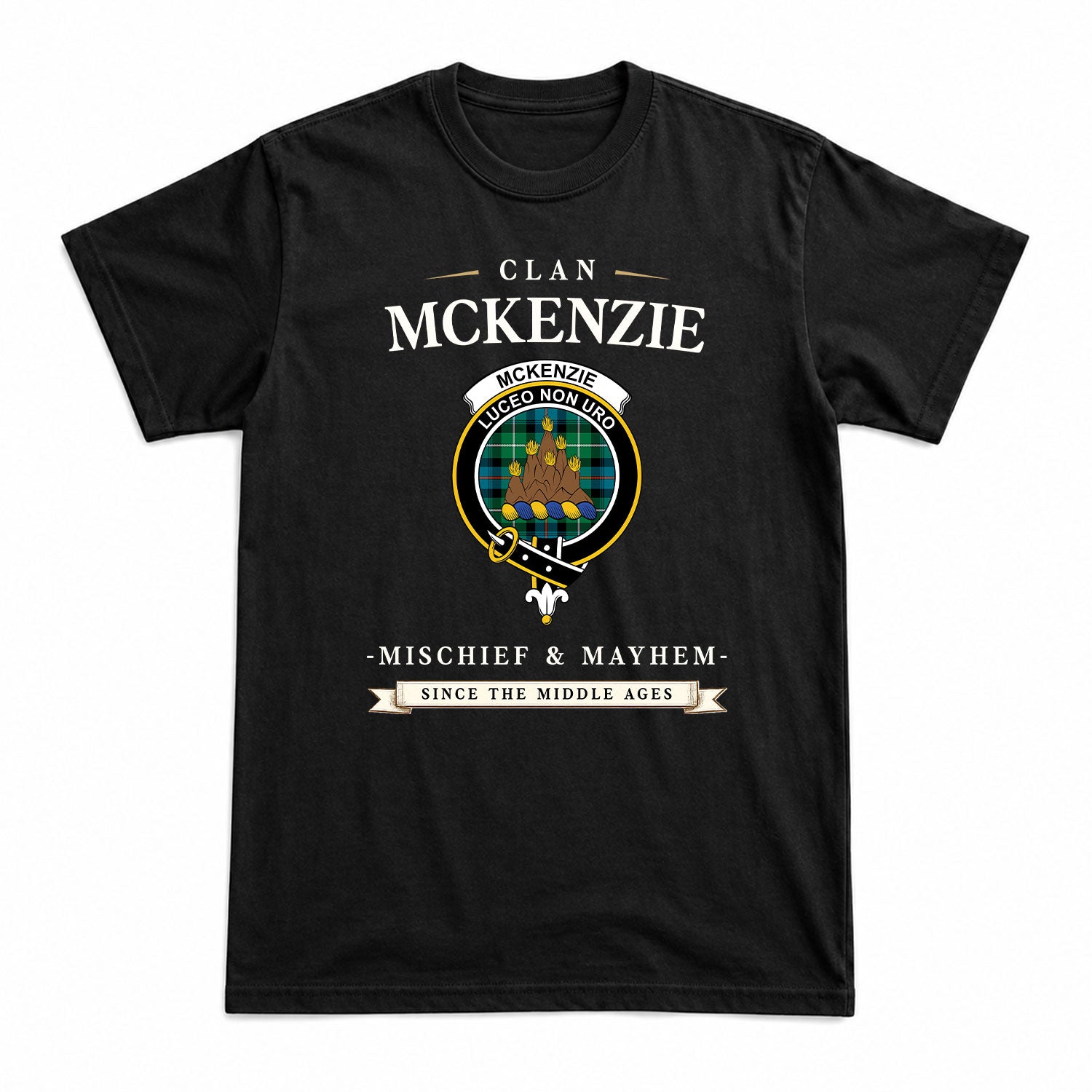 McKenzie Ancient Tartan Crest Mischief and Mayhem T-shirt