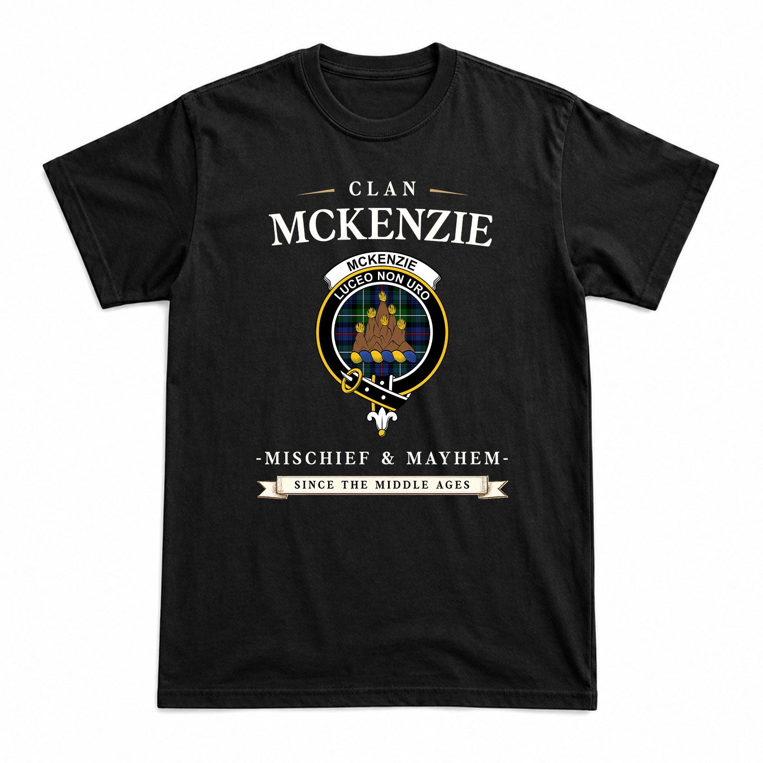McKenzie Modern Tartan Crest Mischief and Mayhem T-shirt
