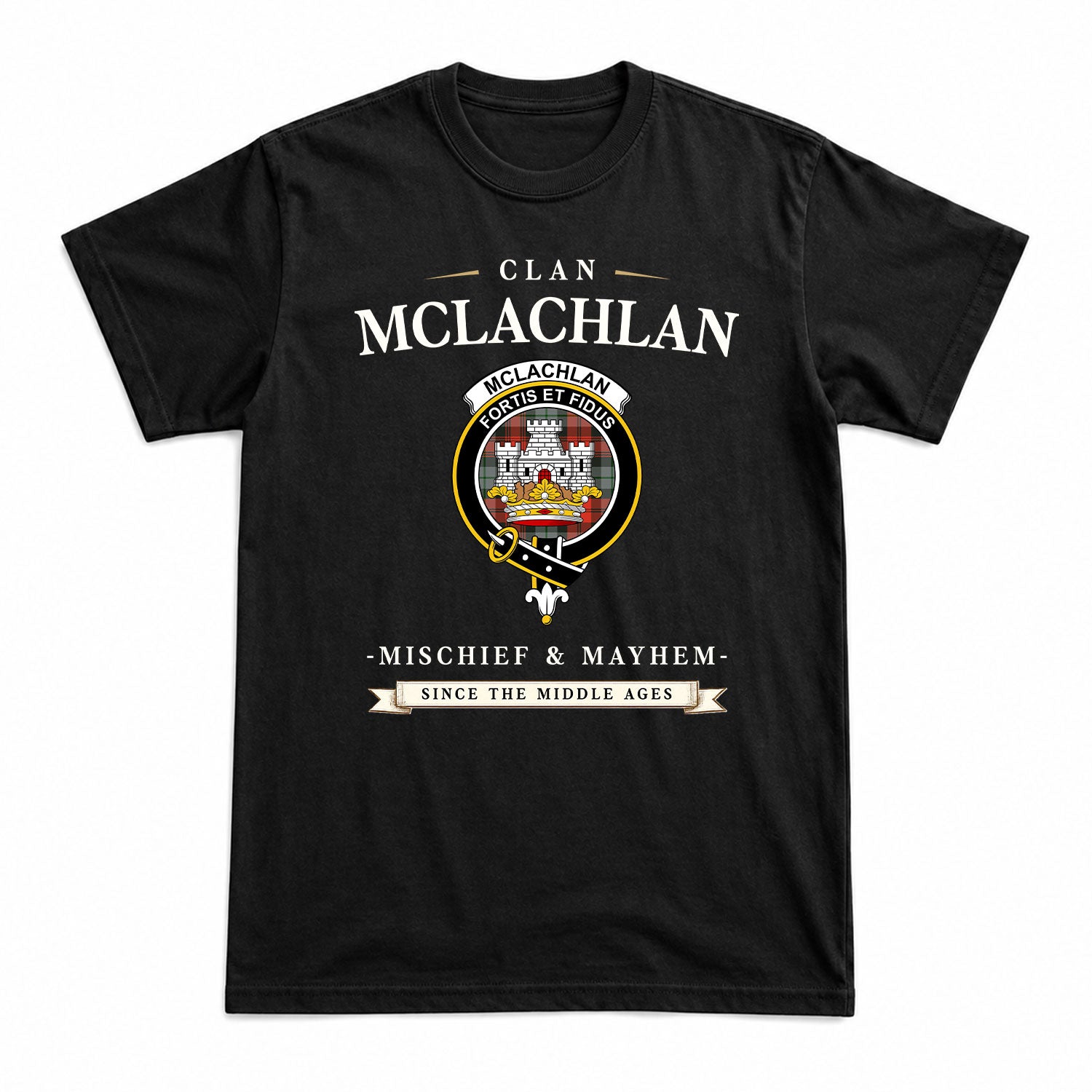 McLachlan Weathered Tartan Crest Mischief and Mayhem T-shirt