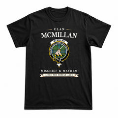 McMillan Hunting Ancient Tartan Crest Mischief and Mayhem T-shirt