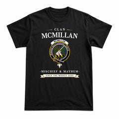 McMillan Hunting Modern Tartan Crest Mischief and Mayhem T-shirt
