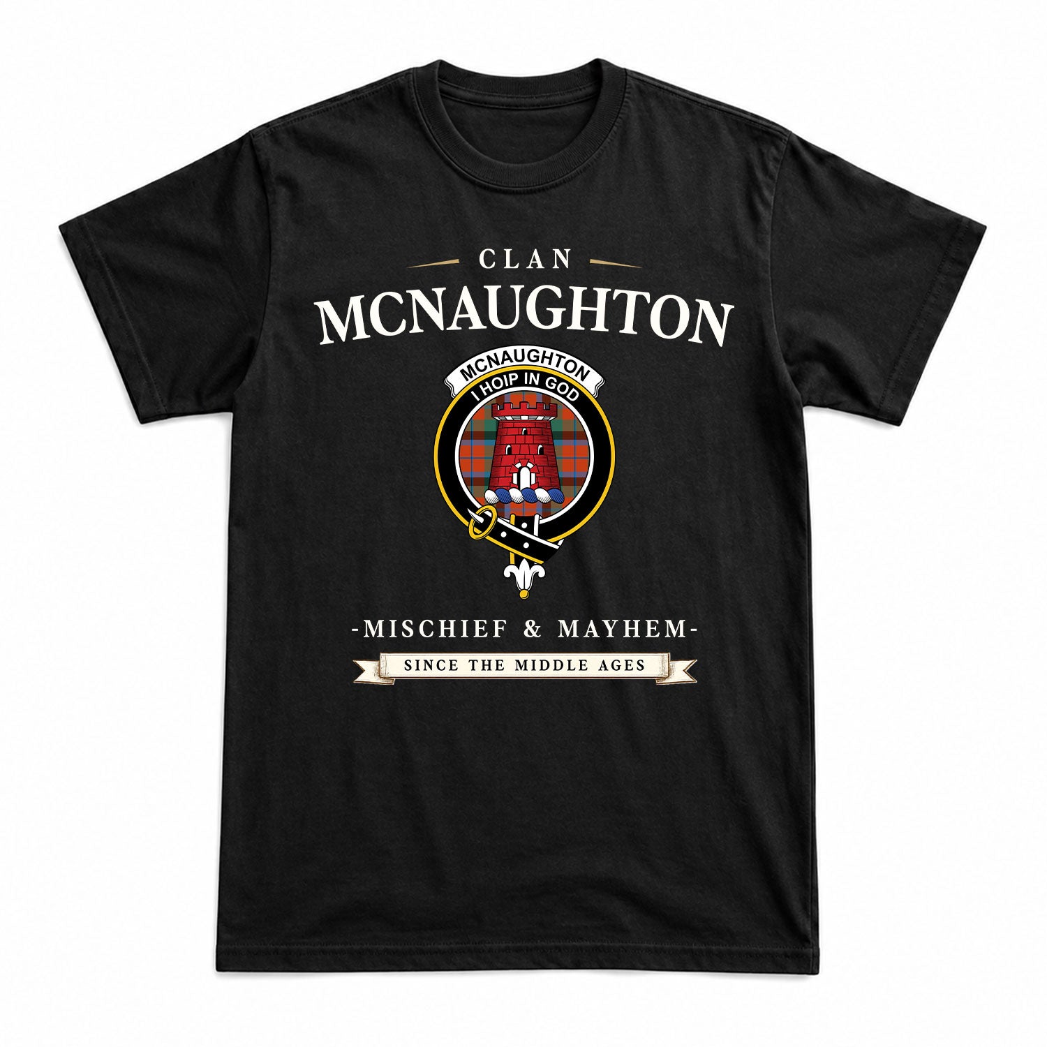 McNaughton Ancient Tartan Crest Mischief and Mayhem T-shirt